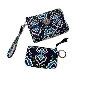 Vera Bradley Wristlet and Coin Purse Ink Blue Quilted Fabric Bags